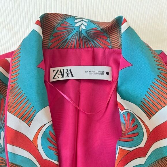 Zara Womens Jacket Belted Pockets Floral Colorful Longsleeve  Kimono Medium M - Picture 3 of 4